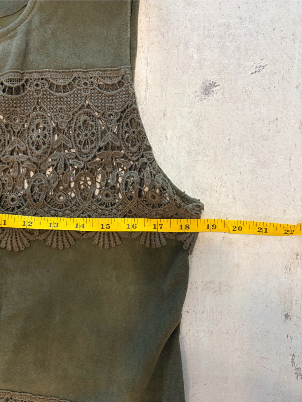 Bagatelle Collection S Olive Genuine Leather Crochet Lace Long Vest Boho Duster - Picture 7 of 10
